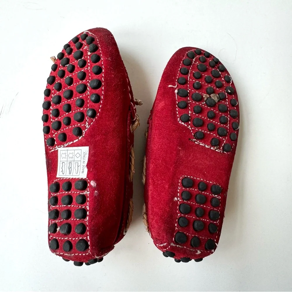 Atelier Suede Leather Moccasin Loafer Driver Shoes 25 US 9 Red Preppy Academia